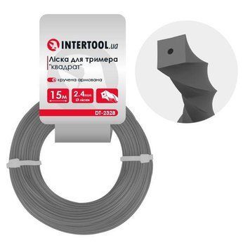 Лiска для тримера "квадрат" кручена армована, 2.4 мм x 15 м INTERTOOL DT-2328 DT-2328 фото