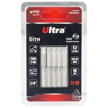 Біти TORX 40&times;25мм &frac14;" 10шт S2 (блістер) ULTRA (4015412) SG-4015412 фото