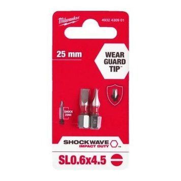 Біти Milwaukee Shockwave, SL0,6x4,5х25мм, набір 2шт 4932430901 фото