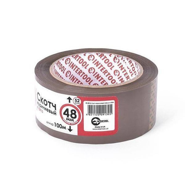 Скотч коричневий 48мм * 100м * 52 мкм INTERTOOL KT-0913 KT-0913 фото