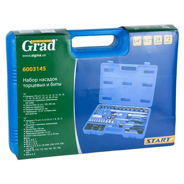 Набор торцевых насадок и биты 1/4", 1/2" 72шт Start GRAD (6003145) SG-6003145 фото