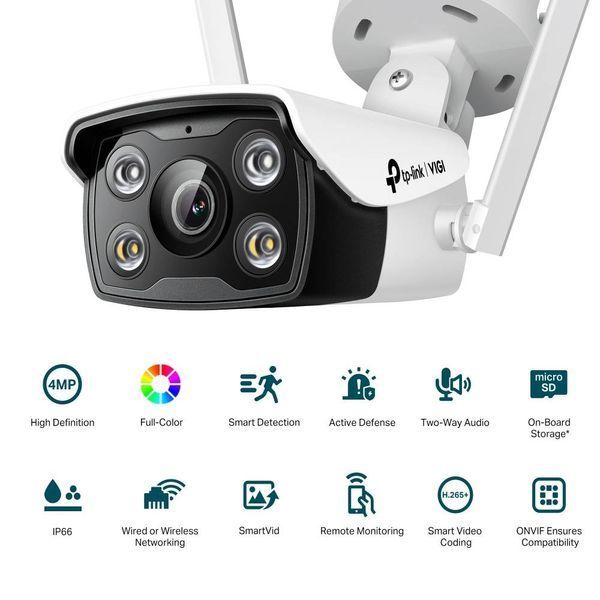 IP-камера TP-Link IP-камера VIGI-С340-W-4, PoE, 4Мп, 4 мм, Wi-Fi, H265+, IP66, Bullet, цветное ночное видение, внешняя VIGI-C340-W4 фото