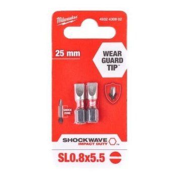 Біти Milwaukee Shockwave, SL0,8x5,5х25мм, набір 2шт 4932430902 фото