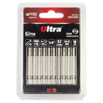 Біти TORX 15&times;50мм &frac14;" 10шт S2 (блістер) ULTRA (4015492) SG-4015492 фото