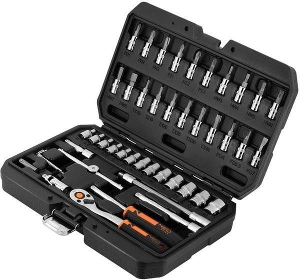 Набор торцевых головок Neo Tools, 46шт, 1/4", CrV, кейс (10-004) 10-004 фото