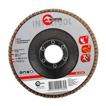 Диск шлифовальный лепестковый 115x22 мм зерно K60 INTERTOOL BT-0106 BT-0106 фото