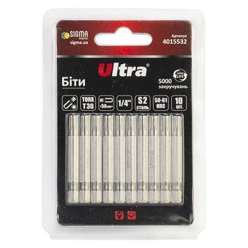 Біти TORX 30&times;50мм &frac14;" 10шт S2 (блістер) ULTRA (4015532) SG-4015532 фото