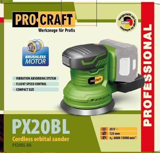 Аккумуляторная эксцентриковая шлифмашина Procraft PX20BL (без акб и зп) PC-030252 фото