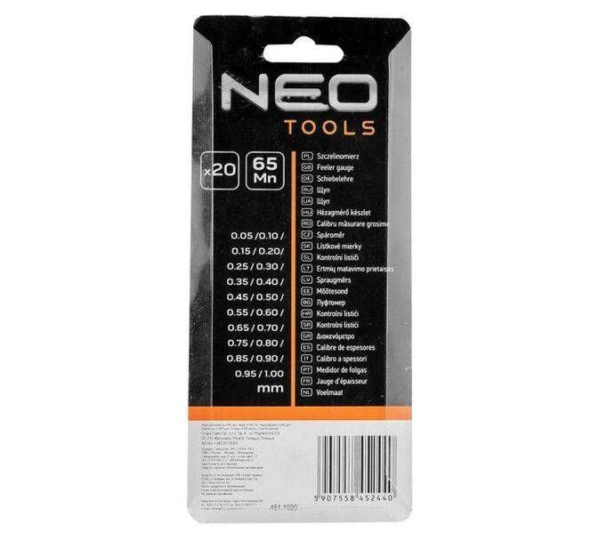 Щупи вимірювальні Neo Tools, набір 20 пластин, 0.05 &ndash; 1.0 мм 11-191 фото