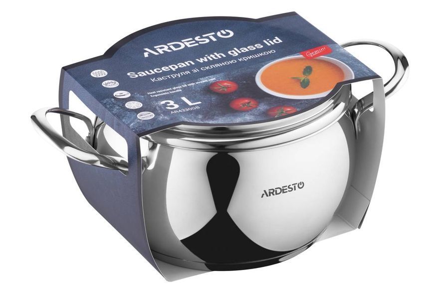 Каструля Ardesto Gemini Liguria, скляна кришка, 3.0 л, (AR4330GB) AR4330GB фото