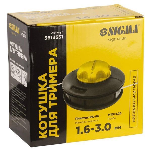 Катушка для триммера полуавтоматическая M10&times;1.25 &Oslash;1.6-3.0мм пластиковая кнопка SIGMA (5613531) SG-5613531 фото