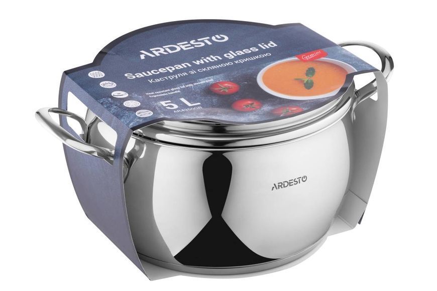 Каструля Ardesto Gemini Liguria, скляна кришка, 5.0 л (AR4350GB) AR4350GB фото