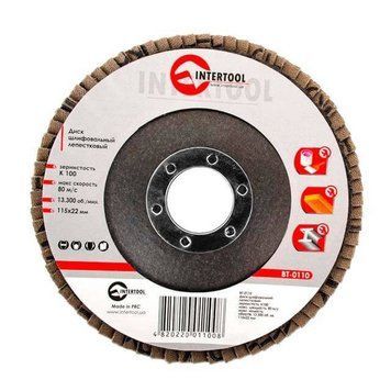 Диск шлифовальный лепестковый 115 x 22мм зерно K100 INTERTOOL BT-0110 BT-0110 фото