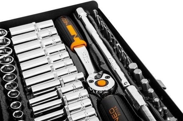 Набір торцевих головок Neo Tools, 63шт, 1/4", CrV, металевий кейс (10-008) 10-008 фото
