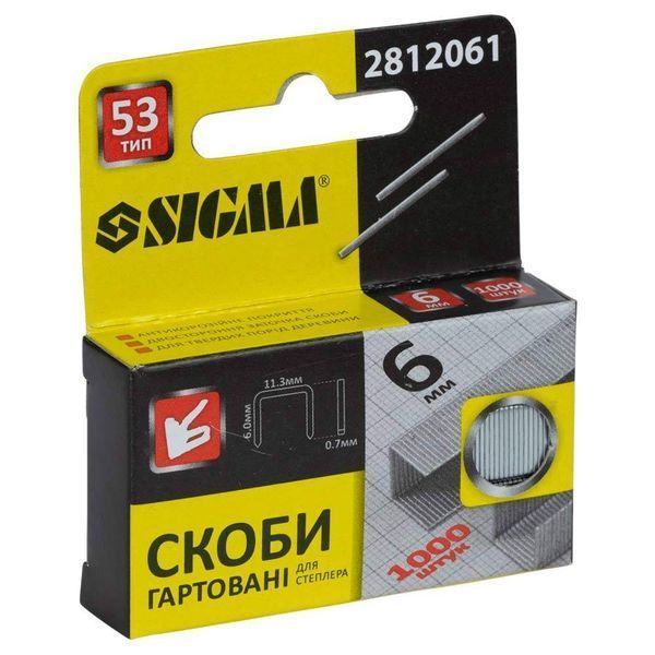 Скобы 6&times;11.3мм закаленные 1000шт SIGMA (2812061) SG-2812061 фото
