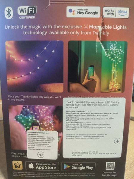 Smart LED Гірлянда Twinkly Strings USB 100 Star-shaped RGB LEDs, Clear Wire, USB-C (TWKS100RGB-T) TWKS100RGB-T фото