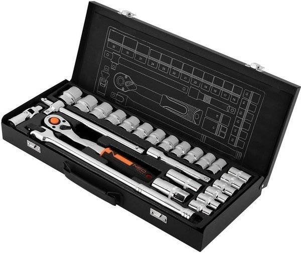 Набор торцевых головок Neo Tools, 25шт, 1/2", CrV, металлический кейс (10-036) 10-036 фото