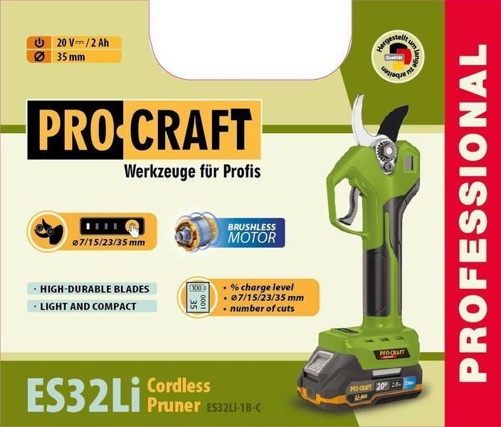Акумуляторний секатор Procraft ES32Li (з 1 акб) PC-030321 фото