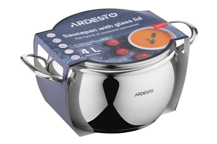 Кастрюля Ardesto Gemini Liguria, стеклянная крышка, 4.0 л, (AR4340GB) AR4340GB фото