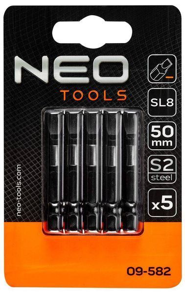 Біти Neo Tools ударні NEO S2, 50 мм, SL8 &ndash; 5 шт 09-582 фото