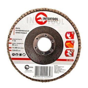 Диск шлифовальный лепестковый 125 x 22мм зерно K36 INTERTOOL BT-0203 BT-0203 фото