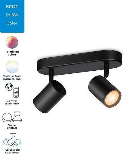 Розумний накладний точковий світильник WiZ IMAGEO Spots 2х5W 2200-6500K RGB Wi-Fi чорний (929002659101) 929002659101 фото