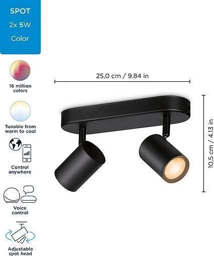 Розумний накладний точковий світильник WiZ IMAGEO Spots 2х5W 2200-6500K RGB Wi-Fi чорний (929002659101) 929002659101 фото