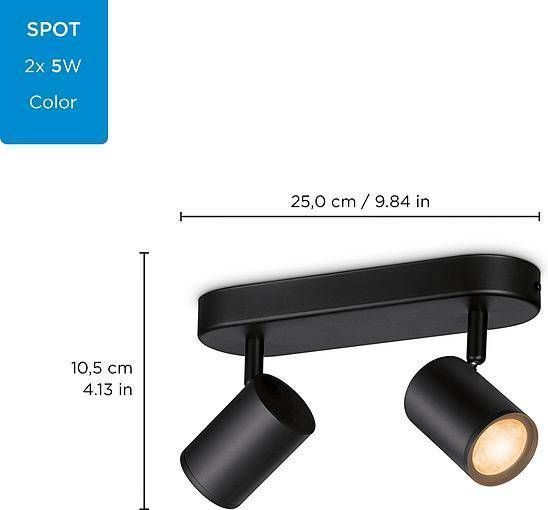 Розумний накладний точковий світильник WiZ IMAGEO Spots 2х5W 2200-6500K RGB Wi-Fi чорний (929002659101) 929002659101 фото
