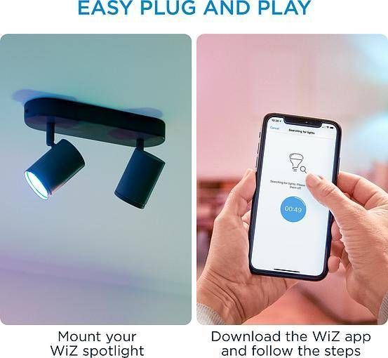 Розумний накладний точковий світильник WiZ IMAGEO Spots 2х5W 2200-6500K RGB Wi-Fi чорний (929002659101) 929002659101 фото