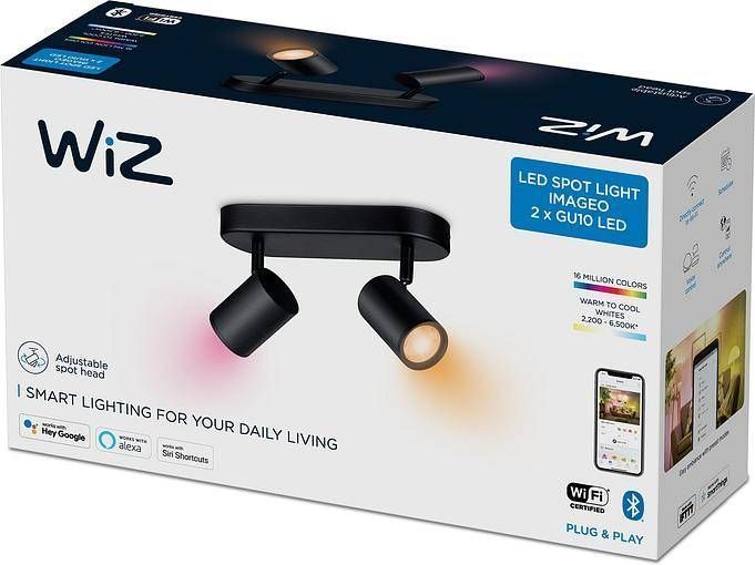 Розумний накладний точковий світильник WiZ IMAGEO Spots 2х5W 2200-6500K RGB Wi-Fi чорний (929002659101) 929002659101 фото