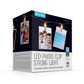 Світлодіодна гірлянда ColorWay (CW-LCP-40L42BU) 40LED, 4.2м, з прищіпками для фото, USB CW-LCP-40L42BU фото
