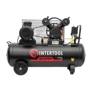 Компресор STORM, 100 л, 3 кВт, 380 В, 10 aтм, 500 л/хв, 2 циліндри INTERTOOL PT-0013 PT-0013 фото