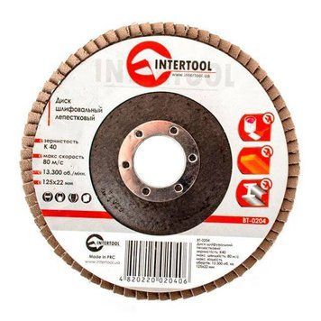 Диск шлифовальный лепестковый 125 x 22мм зерно K40 INTERTOOL BT-0204 BT-0204 фото