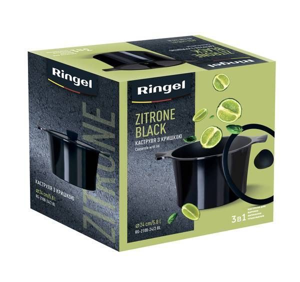 Каструля RINGEL Zitrone Black 24x16.2 см (5.8л) з кришкою (RG-2108-24/2 BL) RG-2108-24/2 BL фото