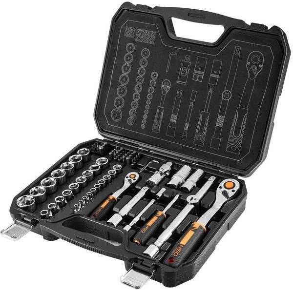 Набор торцевых головок Neo Tools, 73шт, 1/2", 1/4", CrV, кейс (10-054) 10-054 фото