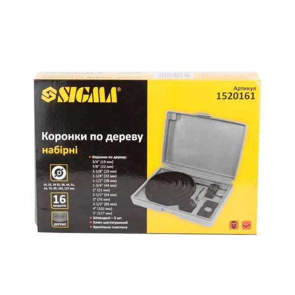 Коронки по дереву наборные &Oslash;19, 22, 29, 32, 38, 44, 51, 64, 76, 89, 102, 127 мм SIGMA (1520161) SG-1520161 фото
