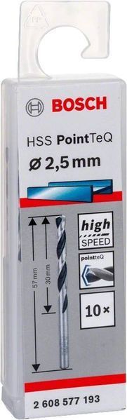 Свердло для металу Bosch HSS-PointTeQ, 2.5х30х57мм, 10 шт (2.608.577.193) 2.608.577.193 фото