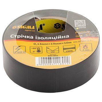 Ізолента ПВХ (чорна) 0.13мм&times;19мм&times;10м Premium SIGMA (8411601) SG-8411601 фото