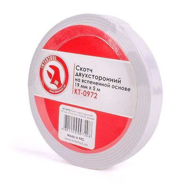 Скотч двосторонній 19 мм * 5 м на спіненої основі INTERTOOL KT-0972 KT-0972 фото