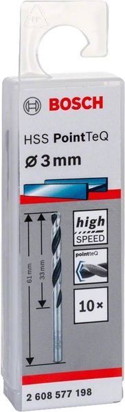 Свердло для металу Bosch HSS-PointTeQ, 3х33х61мм, 10шт (2.608.577.198) 2.608.577.198 фото