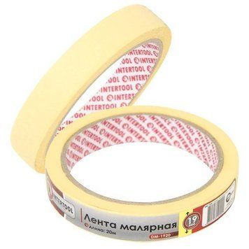 Стрічка малярська 19 мм, 20 м, жовта INTERTOOL DM-1920 DM-1920 фото