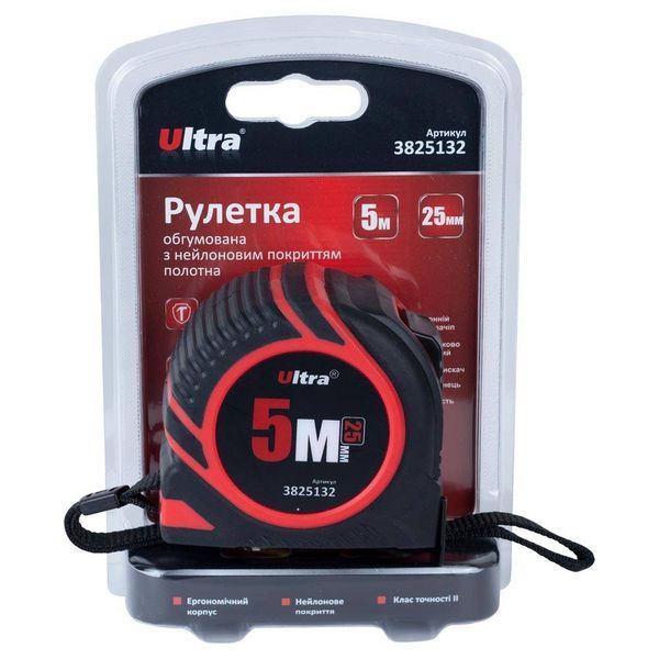 Рулетка обгумована з нейлоновим покриттям полотна 5м&times;25мм ULTRA (3825132) SG-3825132 фото