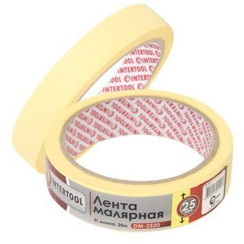 Стрічка малярська 25 мм, 20 м, жовта INTERTOOL DM-2520 DM-2520 фото