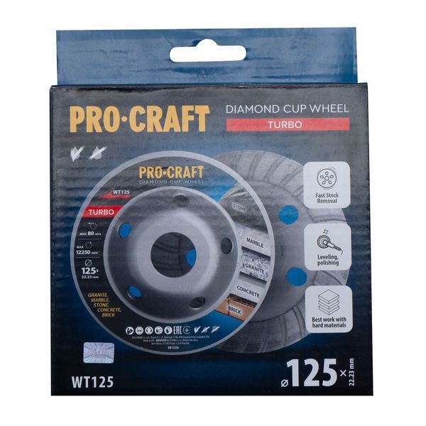 Фреза торцева шліфувальна алмазна Procraft WT125 125мм 22.23 PC-WT1250 фото