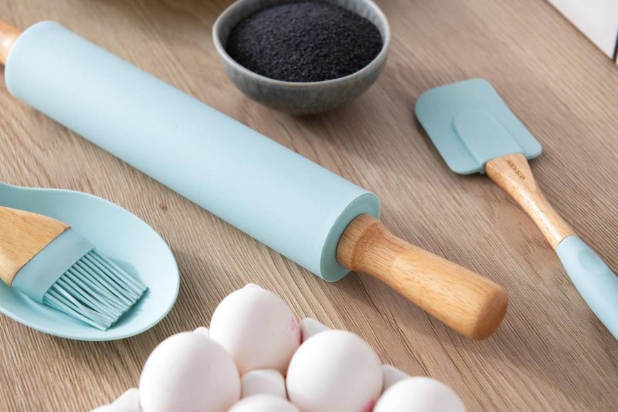 Скалка для тіста Ardesto Tasty baking, блакитний, 43,5 см, силікон, дерево. (AR2323T) AR2323T фото