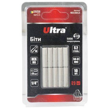Біти HEX 6&times;25мм &frac14;" 10шт S2 (блістер) ULTRA (4015012) SG-4015012 фото