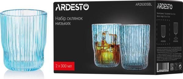 Набір склянок низьких Ardesto, 300мл, 2шт, блакитний (AR2630SBL) AR2630SBL фото