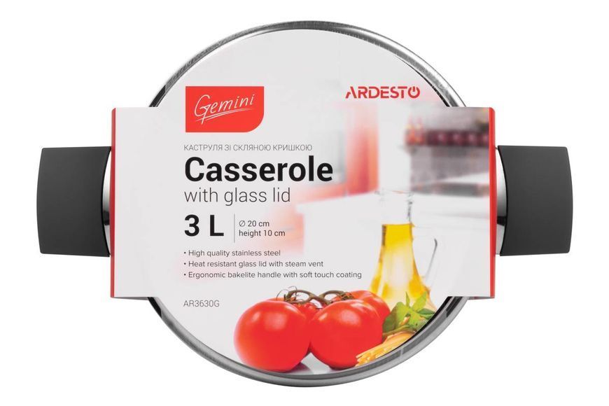 Каструля Ardesto Gemini Trento, 3 л, нержавіюча сталь (AR3630G) AR3630G фото