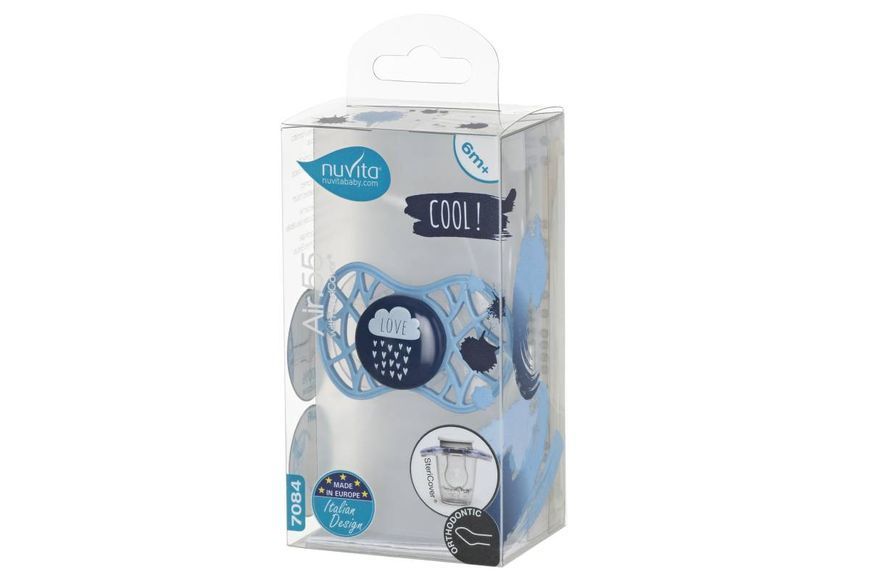 Пустышка ортодонтическая Nuvita NV7084 Air55 Cool 6m + "LOVE" голубовато-синяя (NV7084CB) NV7084CB фото