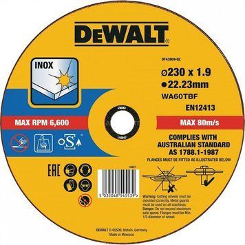 Акс.інстр DeWALT INOX Круг відрізний по метал., 230х1.9х22.23мм DT43909 фото